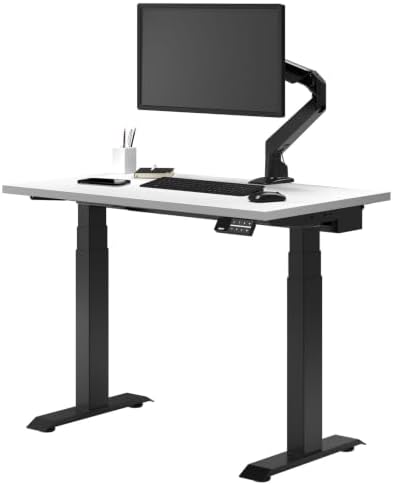 Desky Dual Mini Sit Stand Desk White 40" Grommets Matte Black