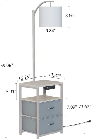 SUNMORY Floor Standing Lamp with Table & 2 Drawers, USB & AC Charging Port