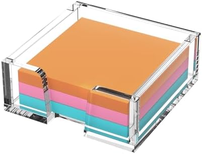 Beego Modern Elegant Crystal Clear Acrylic Sticky Note Holder Organizer - 3x3 in Square Notepad Holder - 3 Count - No Pads - Office Desk Organization