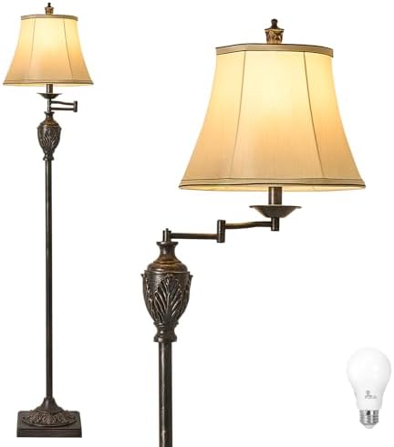 Traditional Floor Lamp with 350° Swing Arm,Including Bulb,Antique Black