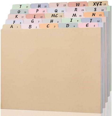 gisgfim 25 Alphabet File Guides, A‑Z Top‑Tab File Cabinet Dividers, Nude