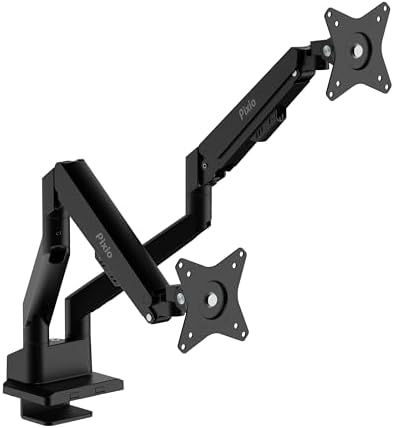 Pixio PS1D Wave Black Dual Monitor Arm Stand Desk Mount - Fits up to 32 inches Monitors and up to 19.8lbs. VESA Compatibility and Integrated Cable Management