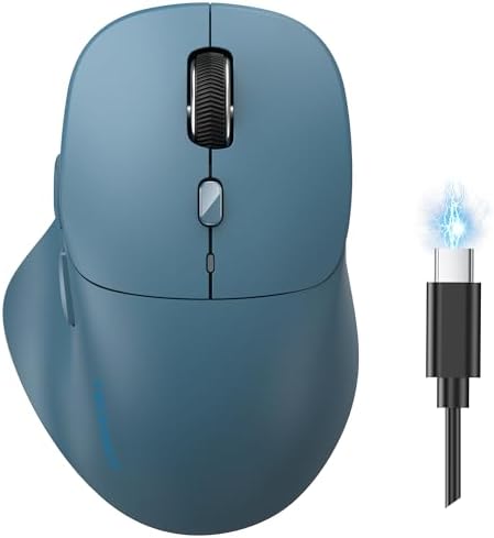 TECKNET Wireless Mouse Bluetooth 5.0/3.0 & 2.4G Rechargeable, Silent Clicks, Adjustable 4800 DPI, 6 Buttons, Ergonomic Design, Bluetooth Mouse for Laptop, Computer, ipad - Blue