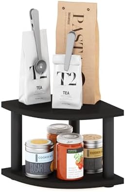 Furinno Turn-N-Tube Kitchen Countertop Organizer, 2-Tier Corner Countertop Organizer Shelf, Corner Shelf, for Kitchen, Pantry, Organizers and Storage, Espresso