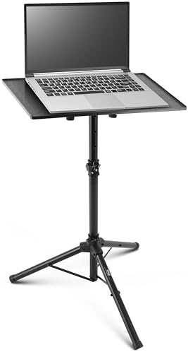 Pyle Universal Projector Stand | Height & Angle Adjustable Tripod 33" to 49" | Platform is 20" by 16" Fits Laptops, Computers, DJ Equipment & Projectors | Perfect for Stages, Studios & Offices | Black