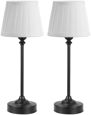 Cordless Table Lamps Rechargeable Set - 2 Pack Black 4000mAH Battery Operated Lamps for Decor, 3000K Stepless Dimming Touch Control Wireless Lamps for Bedroom, Dining Table, Living Room, White Shade