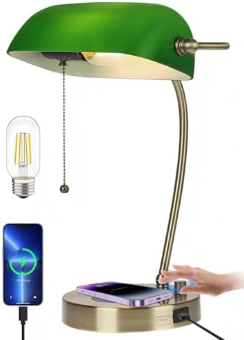 Stepless Dimmable Green Glass Bankers Desk Lamp,LED Bulb Included