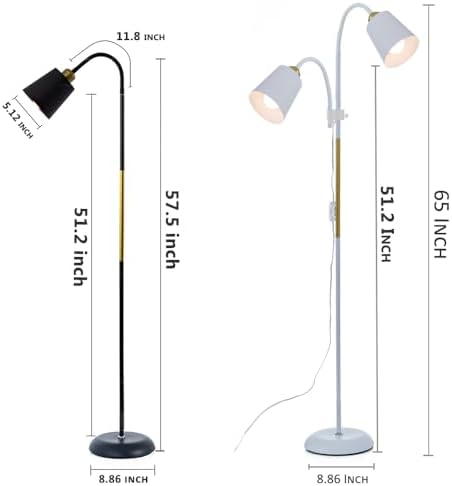 Floor Reading Lamp, Adjustable Height Bendable Short Standing Corner Lamps (White-Metal)