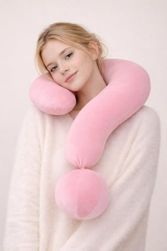 EVOLIVE Question Mark Neck Pillow 15"x24", Velvet Ergonomic Support (Pink)