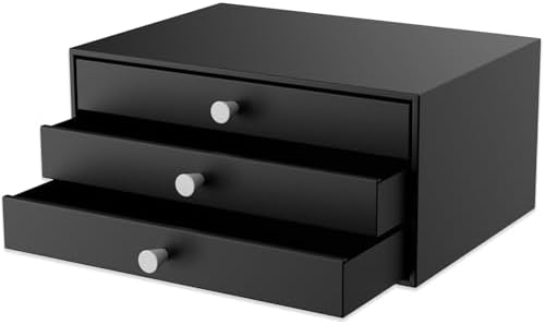 Svartur Metal Desk Top Drawers, Small Table Organizer with 3-Drawer Storage Organizer for A4 File, Desk File Storage Organization for Office, Home, No Assembly Required, Black