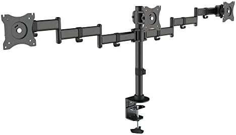 Kantek Triple Monitor Arm, Stand Mounts 3 Screens up tp 27", 2 Articulating Adjustable Arms Hold 18lbs, Desk and Grommet Mount, Cable Management, VESA