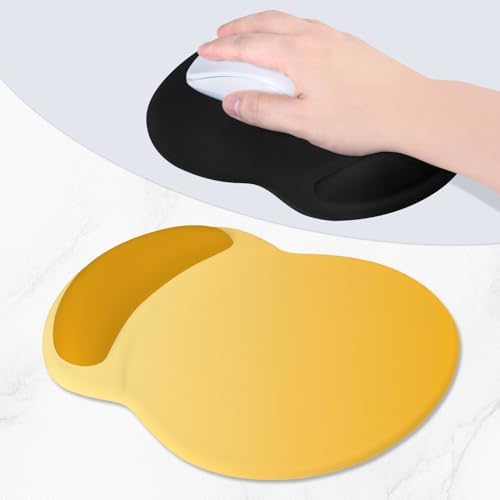 ITNRSIIET Ergonomic Mouse Pad with Comfort Gel Wrist Rest, Non-Slip PU Base, Smooth Textured Surface, Reduces Hand Fatigue & Wrist Pain, 8.7 x 7.2 Inch for Office Gaming Home, Yellow