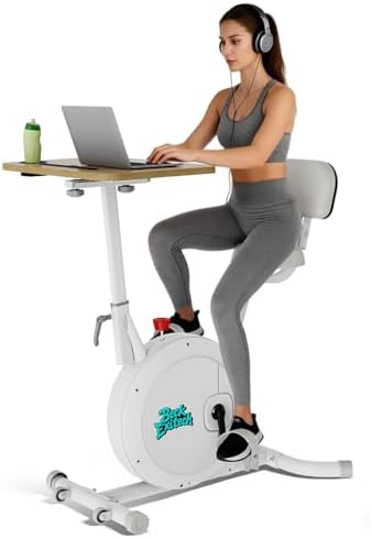 3-in-1 Desk Exercise Bike, Quiet Stationary Bike with Laptop Tray & Backrest, Adjustable Bike Desk Workstation, Space-Saving Under Desk Bike for Home Office Cardio, Weight Loss & Family Low-Impact Workout