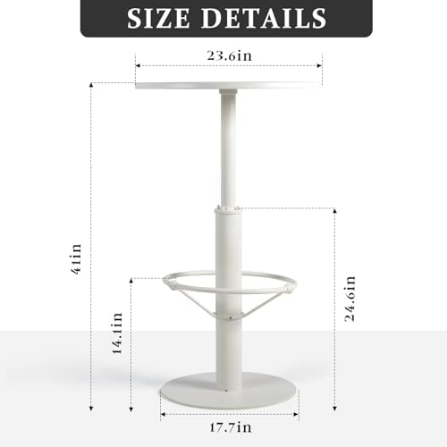 42" Tall Modern Industrial Bar Table-23.6" Dia Round Metal Top Standing Pub Cocktail Bistro Table-Indoor Outdoor Patio-Commercial Grade, Heavy Duty (White)