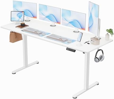 Furmax 63 Inches Electric Standing Desk, Home Office Desk with Phone Holder
