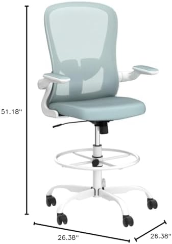 Drafting Chair, Tall Office Chair with Flip-up Armrests Executive Ergonomic Computer Standing Desk Chair, Office Drafting Chair with Lumbar Support and Adjustable Footrest Ring