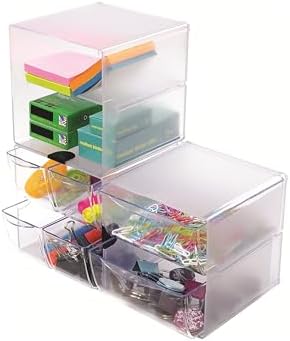 Deflecto Stackable Divided Cube Organizer, Desk and Craft Organizer, Clear, Removable Divider, 6"W x 6"H x 6"D (350701),Small