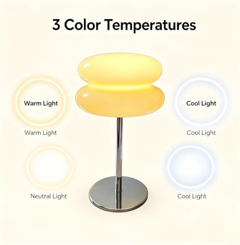 Mushroom lamp, Bedroom Medieval Modern Bedside Table lamp for Night Stands, Vintage dimmable Small Lamps, Cute Cool Desk Lamps Home Room Aesthetic Decor for Living Room(Cream‌)