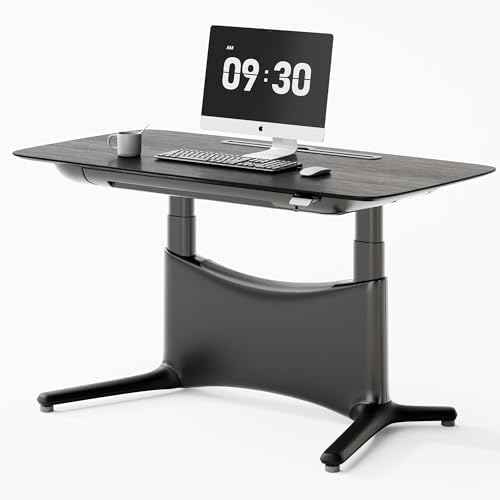 COLAMY Electric Standing Desk 55x28 Inch, Wobble-Free Dual Motor Sit Stand Up Home Office Computer Desk, Motorized Workstation Gamer Studio Table with Drawers, Outlets & Footrest,Black Oak