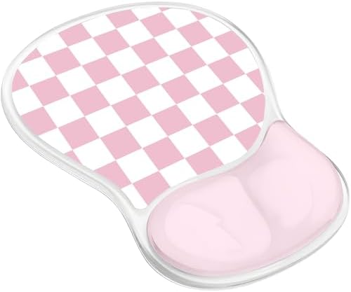Gel Mouse Pad with Wrist Rest for Mouse Ergonomic Mouse Wrist Rest Non-Slip Silicone Checkered Mousepad with Wrist Support for Computer Desk Gaming Laptop Home Office Desk Accessories Pink Plaid