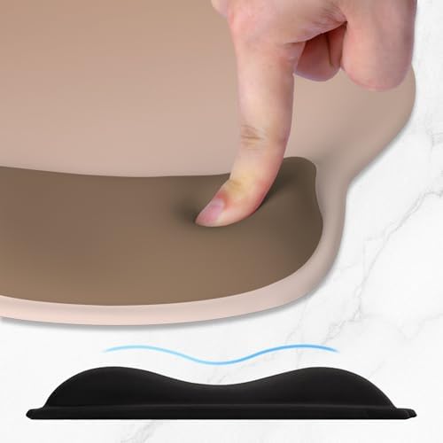 ITNRSIIET Ergonomic Mouse Pad with Wider Memory Foam Wrist Rest +17% - Curved Cushion Reduces Pressure 20%, Pain Relief, Non-Slip, Smooth, Cute Colors, 9.85 x 9 in, Soft Brown