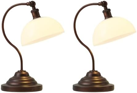 Cordless Table Lamp, Battery Operated Vintage Desk Light, Bronze & White