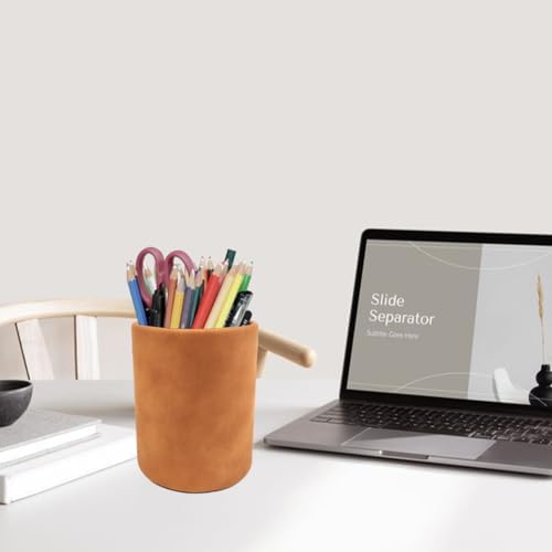 Leather Pen Holder, Light Brown Pencil Holder, Desktop Elegant Pen Holder for Desk, Stationery Organizer for School Office Home Dorm