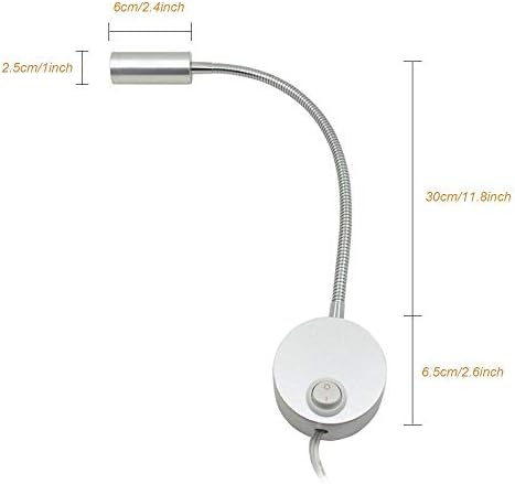 3W Wall Mounted Reading Light Flexible Gooseneck LED Sconce Lamp with Plug & Switch for Bedroom, Office, Workbench, Studio (01 Silver Warm)