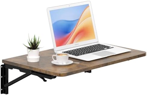 TEAMIX Wall Mounted Folding Table for Small Spaces, Rustic Floating Desk