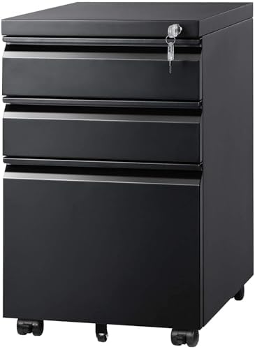DEVAISE 3 Drawer File Cabinet with Lock, Fully Assembled Except Casters