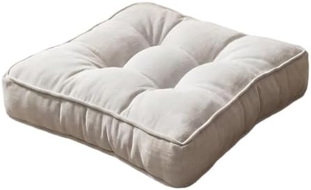 Square Corduroy Seat Cushion 4 Inch Thick Chair Pad Japanese Tatami Style Floor Pillow with Tufted Design 16"/18"/20" Breathable Durable Cushion for Office, Dining Room & Living Room，Beige：16"X16"