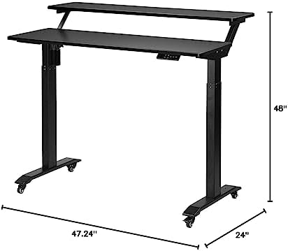 UNICOO Electric Height Adjustable 2-Tier Raising Desk with Wheels, Mobile Standing Desk with Monitor Stand, Ergonomic Adjustable Computer Table, Electric Standing Game Table for Home Office