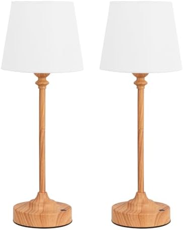 Kakanuo Cordless Table Lamps Rechargeable Set - 2 Pack Wooden 4000mAH Battery Operated Lamps for Decor, 3000K Stepless Dimming Touch Control Wireless Lamps for Bedroom, Dining Table