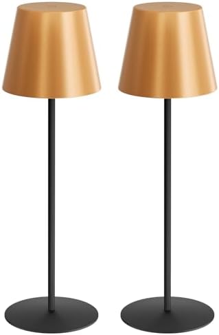 uuffoo 2 Pack Cordless Table Lamp Rechargeable 5000mAH Battery Operated Lights Touch Control LED Portable Desk Lamps 3 Color Dimming for Outdoor Coffee Bedroom Kitchen (Gold+Black)