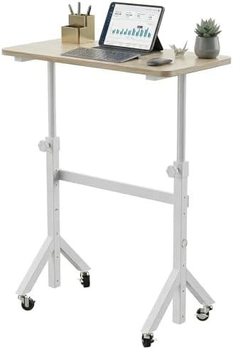 HUANUO 32'' Small Standing Desk Adjustable Heigh, Mobile Stand Up Desk with Wheels, Portable Rolling Desks for Walking Pad and Treadmill, Computer Laptop Desks for Home Office Space