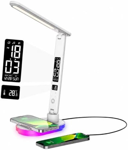 LED Desk Lamp with Wireless Charger,Clock,Touch Table Lamp for home office