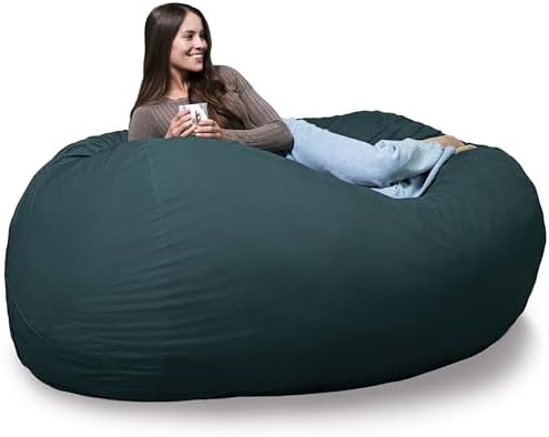Big Joe Fuf 7Ft Giant Foam Bean Bag Chair, Oversized Couch with Removable Cover for Kids, Teens, Adults, Deep Sea Velveteen, Durable Woven Polyester, 7 Foot