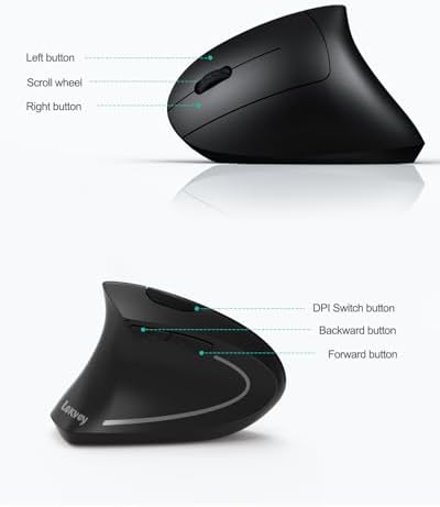 Lekvey Left Handed Mouse, Ergonomic Vertical 2.4G USB Wireless Lefty Mouse