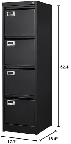 BYNSOE 4 Drawer File Cabinet with Lock Metal Vertical File Cabinet Office Home Vertical File Cabinet for A4 Legal/Letter Size Narrow File Cabinet Locked,Assembly Required