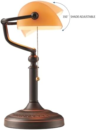 Matted Orange Glass Bankers Desk Lamp with Pull Chain Switch Plug in Fixture