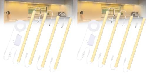 JUSJUBR Under Counter Lights for Kitchen, 4pcs 12 Inch Warm White 3000K Dimmable LED Under Cabinet Lighting with Memory Function, Under Cabinet Lights Plug-in, LED Light Bar for Closet (Pack of 2)
