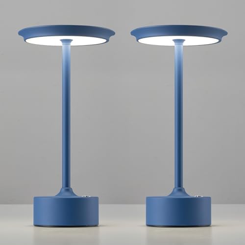 PUSU Rechargeable Table Lamps Set of 2, Blue Cordless Portable Desk Lamp