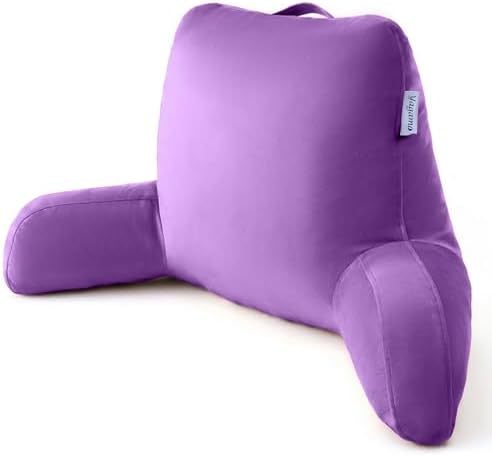 Reading Pillow with Adjustable Memory Foam,Adult Backrest with Arms, Back Pillow for Sitting in Bed with Washable Cover- Large, Purpule