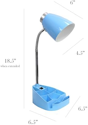 Simple Designs LD1002-BLU-LB 18.5" Gooseneck Organizer Desk Lamp with iPad Tablet Stand Book Holder with LED Bulb, Blue
