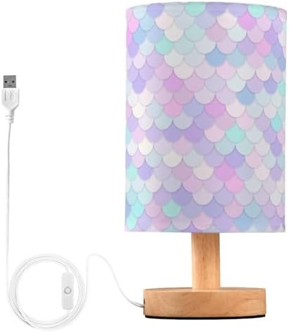 ALAZA Rainbow Scales Mermaid Decor Bedside Table Lamp with USB Port for Bedroom Nightstand Office Desk LED Bulb Included