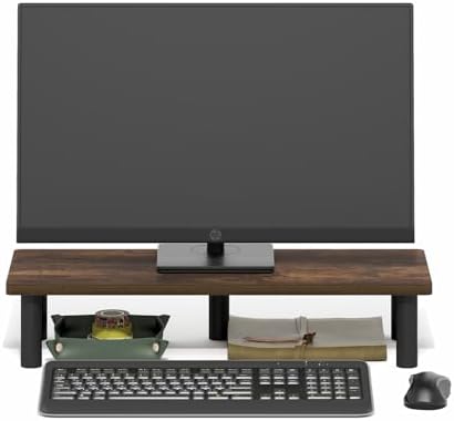 Furinno Turn-N-Tube Monitor Stand Riser, 23.6" Wide Rectangle Monitor Riser, Laptop Stand for Desk, Office Desk Accessories, Desktop Organizers and Accessories, Toolless Assembly, Amber Pine