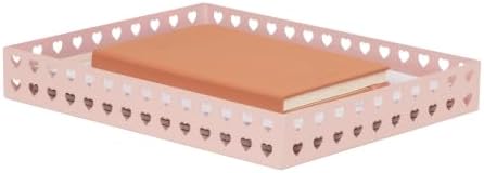 Mind Reader Paper Tray, Metal Letter Size Document Organizer with Heart Cutout Design, Desktop Paper Storage, Non-Skid Base, Pink