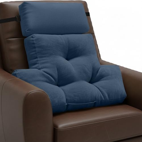 2 Piece Neck Pillow and Lumbar Support Cushion Set for Recliner, NavyBlue