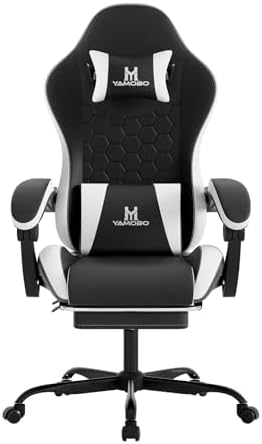 Gaming Chair, Computer Office Chair with Footrest, Adjustable Height & Backrest Gaming Chairs with Swivel for Adults, High Back PU Leather Ergonomic Chair with Lumbar Support, Blackwhite