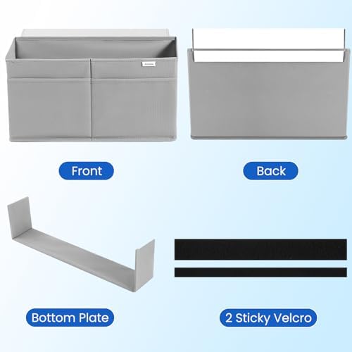 4 Pack Desk Side Hanging Organizer, Adhesive Storage Bag with Pockets for Magazine Ipad Notebook, for End Tables Home Office Desks Computer Workstations Dressing Table, Grey